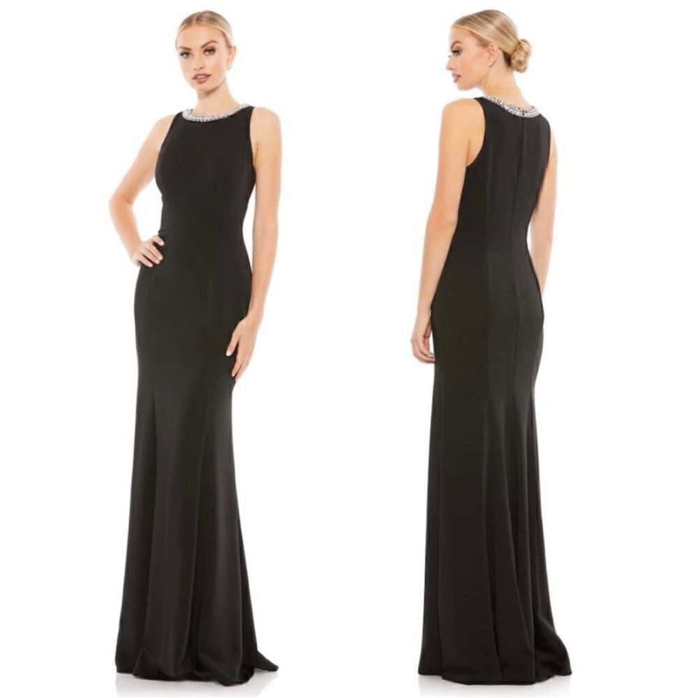 MAC DUGGAL Crystal Neck Trumpet Gown in Black Size 2 NWT